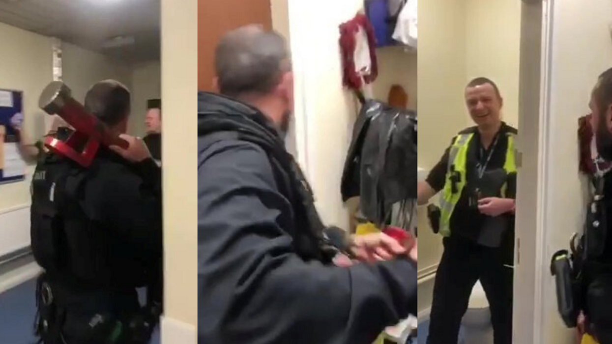 Cop Gets Locked In Bathroom At Police Station, And His Colleagues Have To Use A Battering Ram To Get Him Out