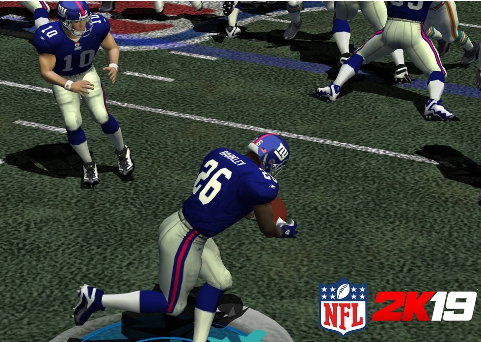 Photo of NFL 2K5 being played with an updated user-generated roster