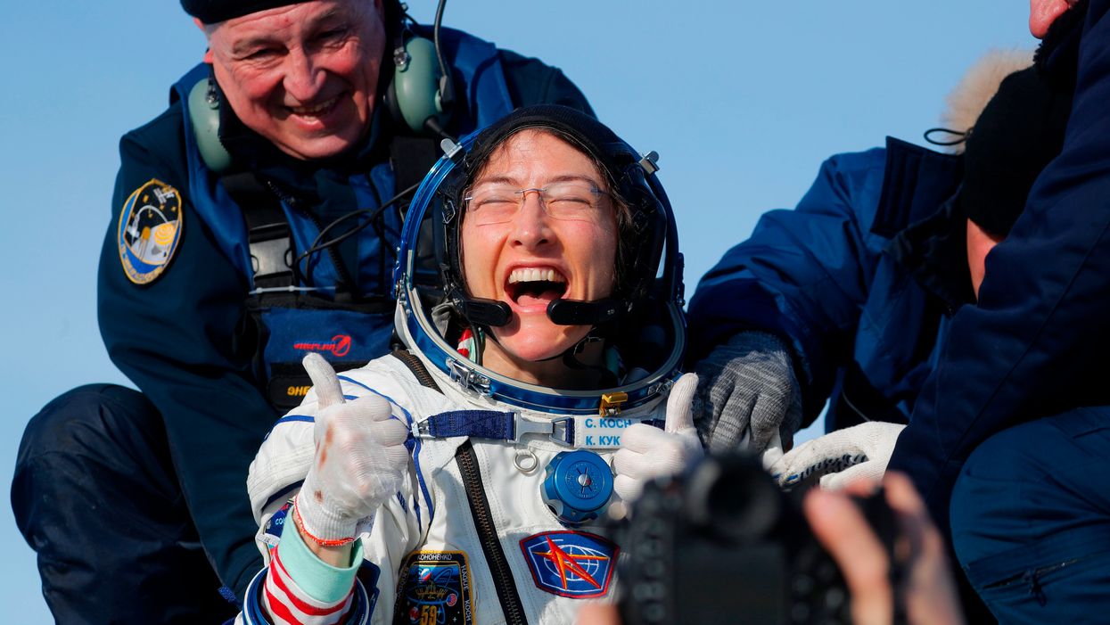 Astronaut Christina Koch returns after a record-breaking 328 days in space, and her dog is elated