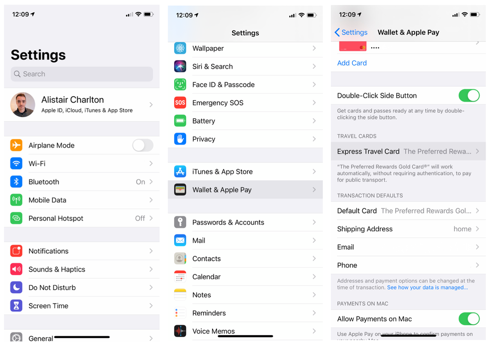 iPhone Express Transit settings