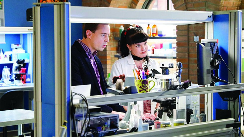Actors Sean Murray and Pauley Perrette on the set of the show NCIS.