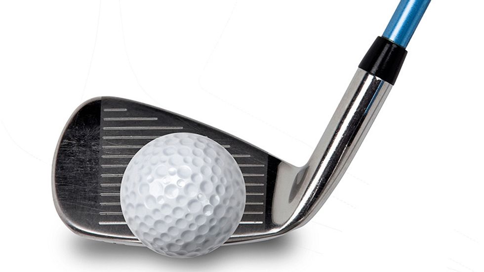 A stock image of a golf club and a golf ball.