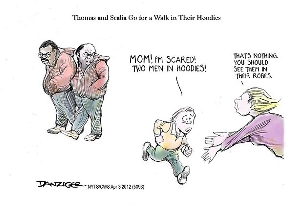 Thomas And Scalia Go For A Walk In Their Hoodies