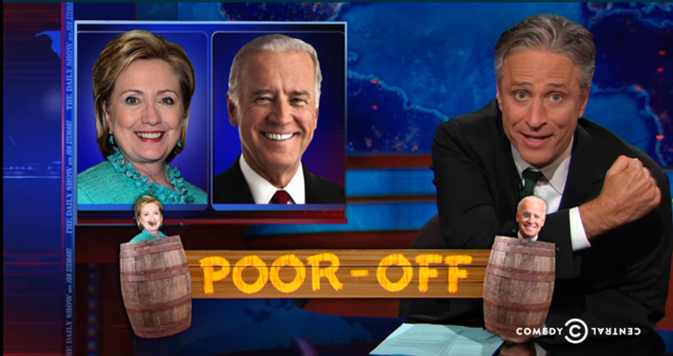 WATCH: Jon Stewart Mocks Clinton Vs. Biden ‘Poor-Off’