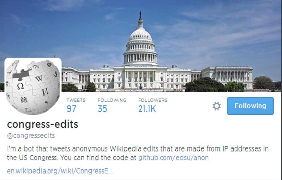 Watch Out Hill Staffers, @congressedits Is Tweeting All Of Your Wikipedia Edits