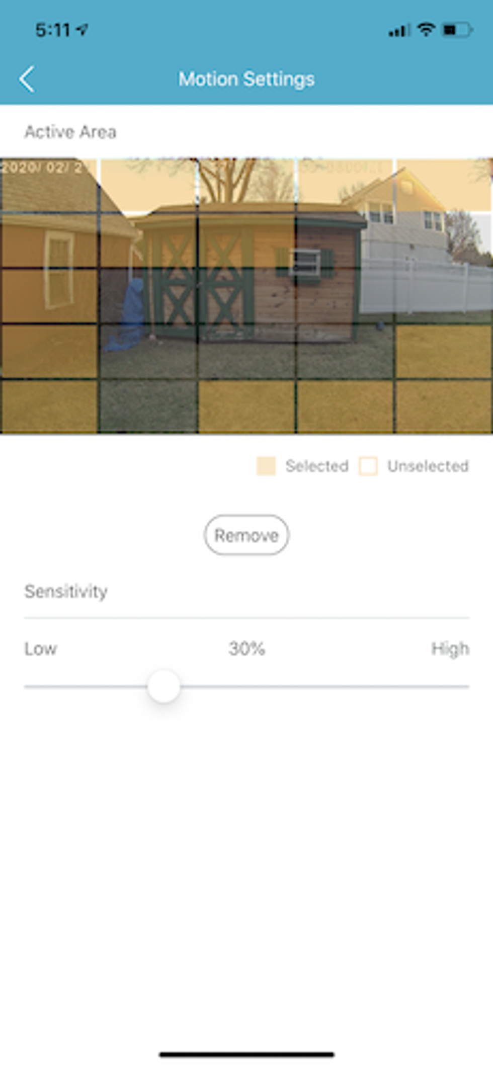 Screenshot of how you can set areas for motion detection in D-Link app