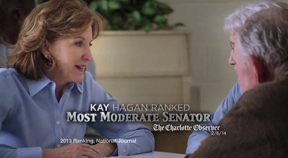 WATCH: Hagan Pushes Moderate Record In New Ad