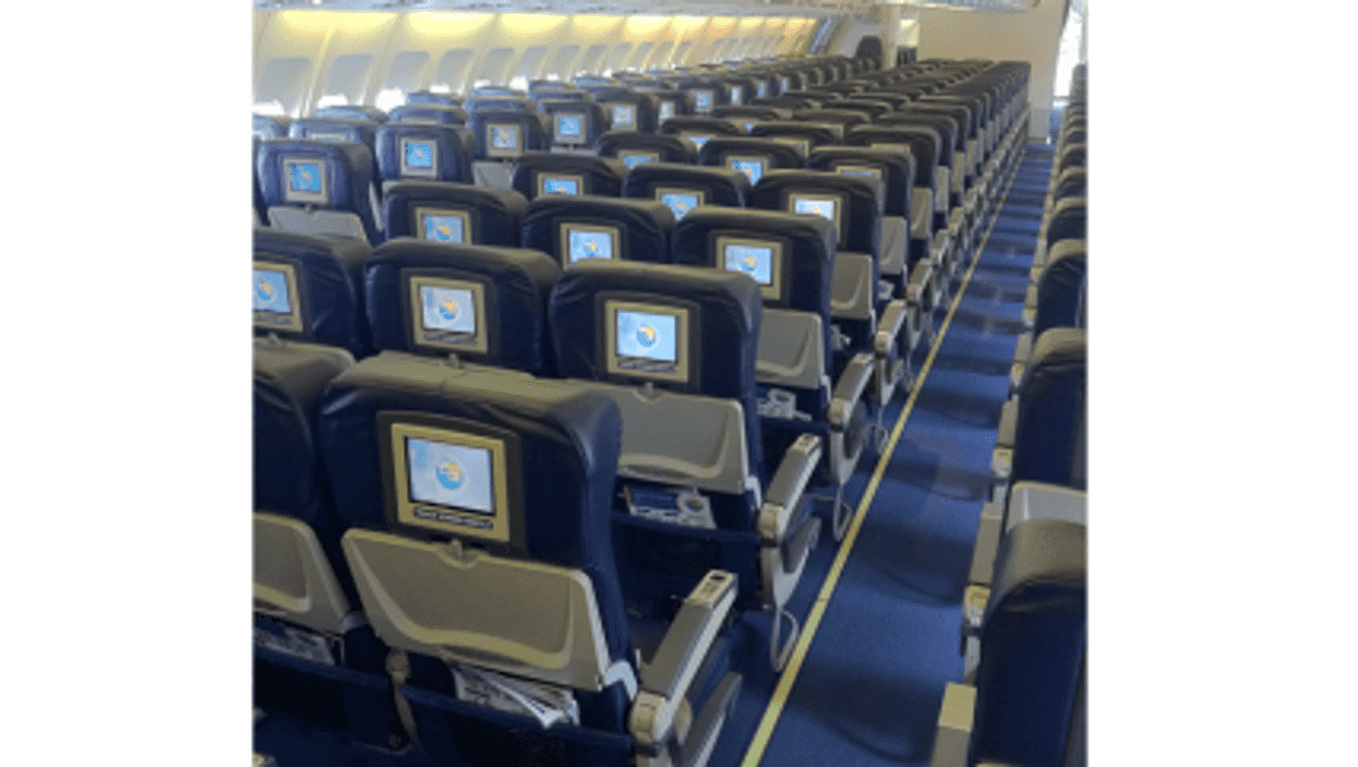 Inside an empty plane.