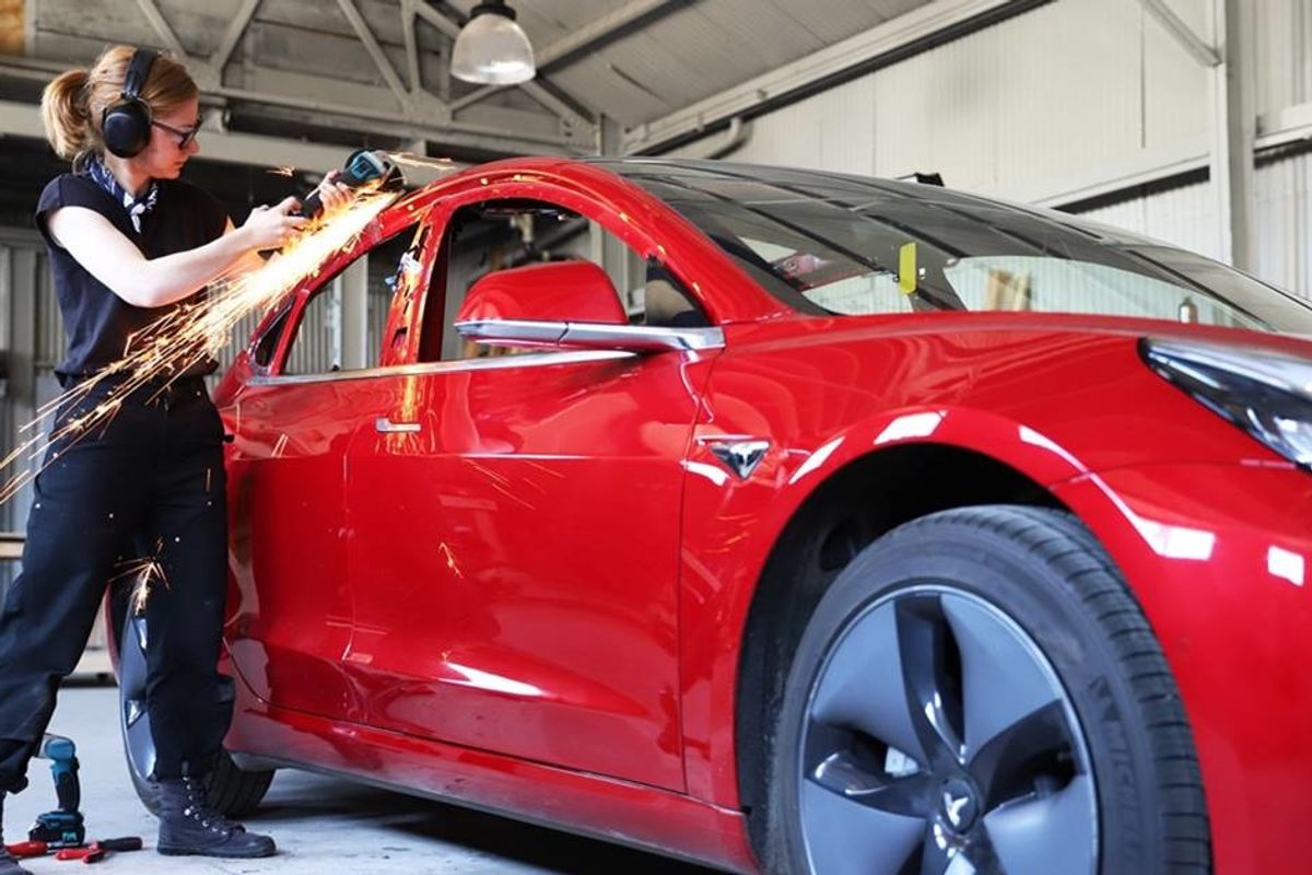 The brilliant Simone Giertz turned a Tesla into a pickup truck