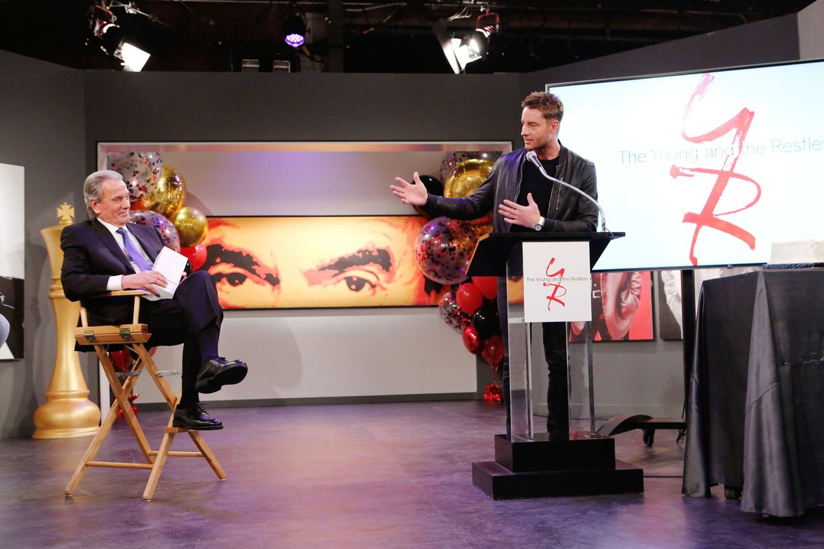 Y&R alum Justin Hartley speaks at Eric Braeden's 40th anniversary celebration.