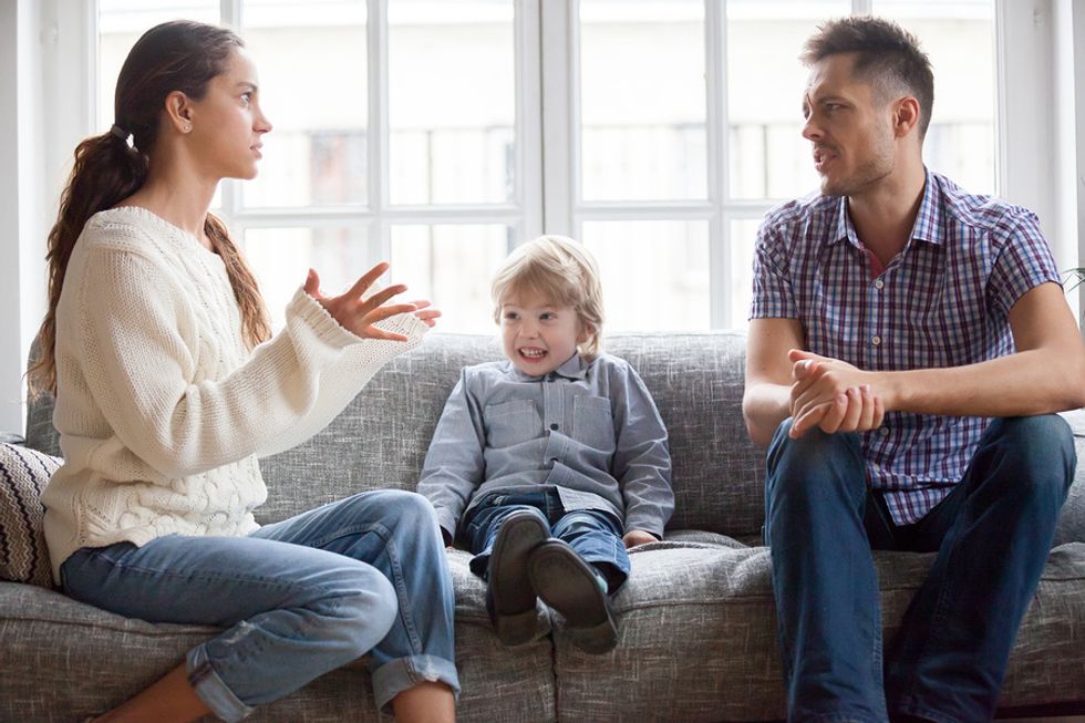 Woman talks with her spouse about work problems