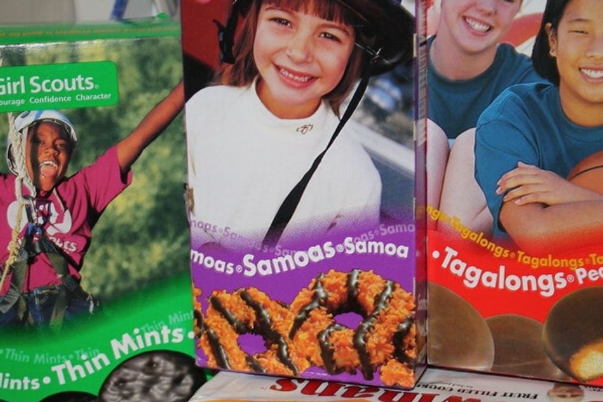 Boxes of Girl Scout cookies