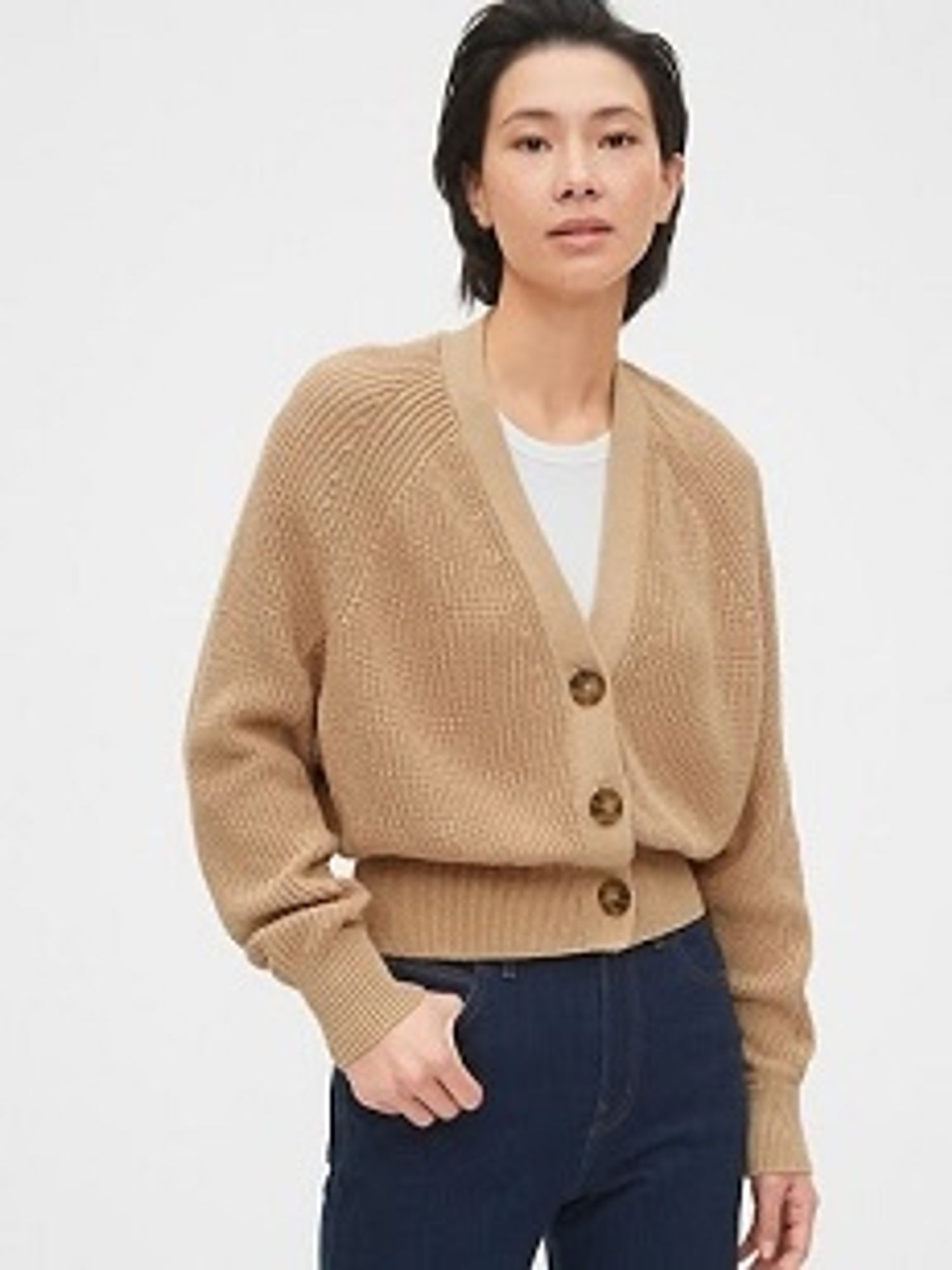 brown button cardigan sweater