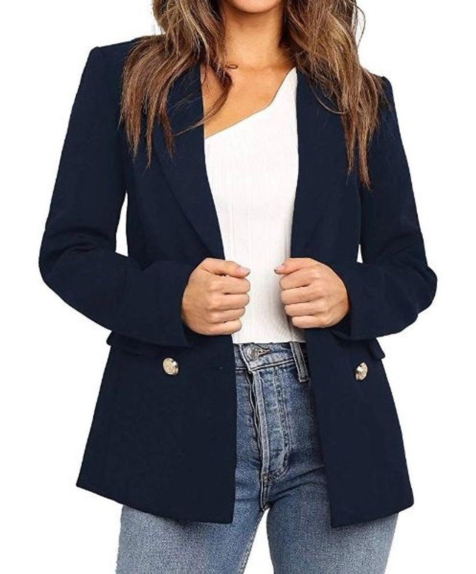 navy blue blazer with gold buttons