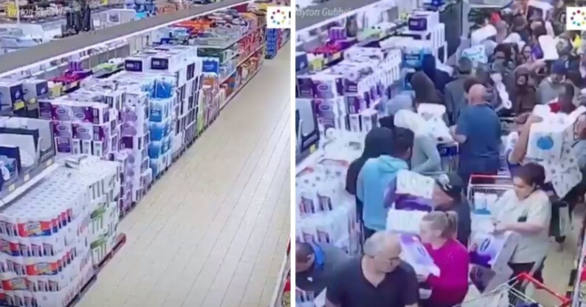 Wild CCTV Video Shows Horde Of People Stampeding Store In Effort To Snatch Up Toilet Paper