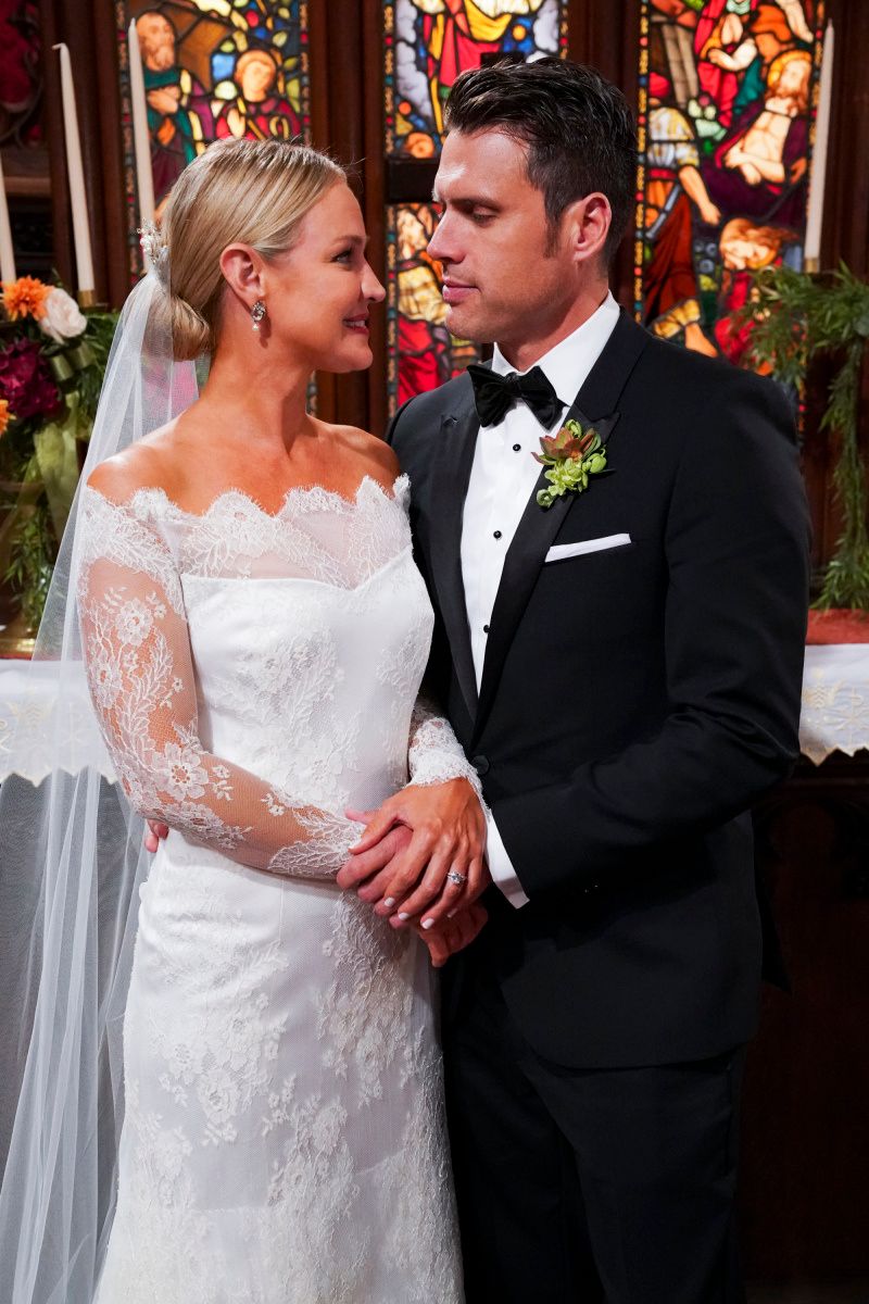 Soap stars Sharon Case and Joshua Morrow on their TV wedding day.