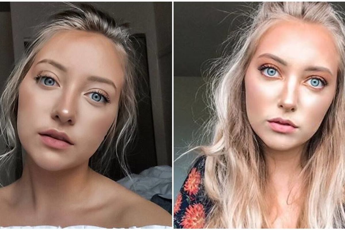 Teenage girl selfies in different lighting