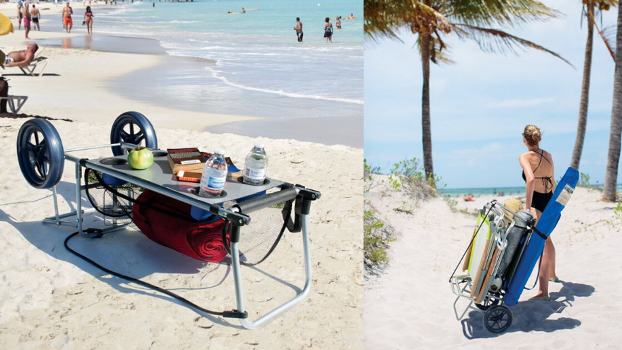 This beach cart doubles as a table so your summer vacation is good to go