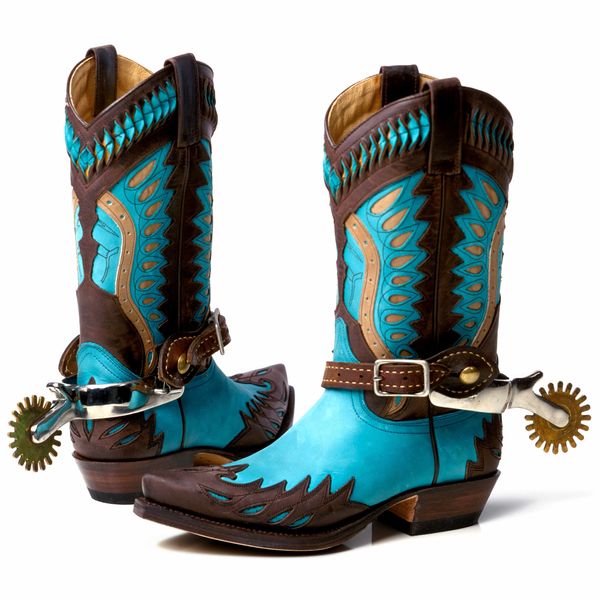 Turquoise blue cowboy boots.