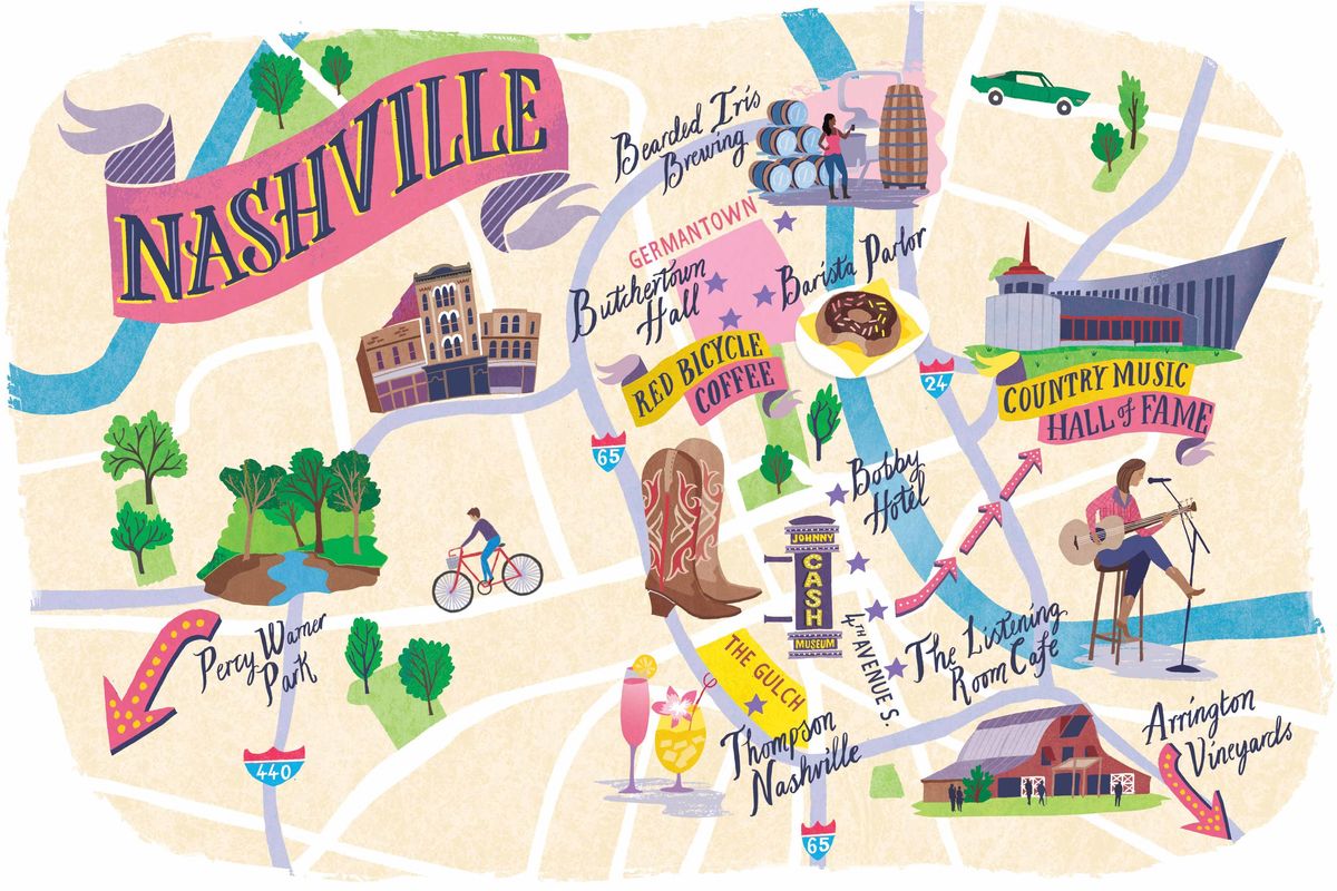 Illustrated map of Nashville, Tennesse