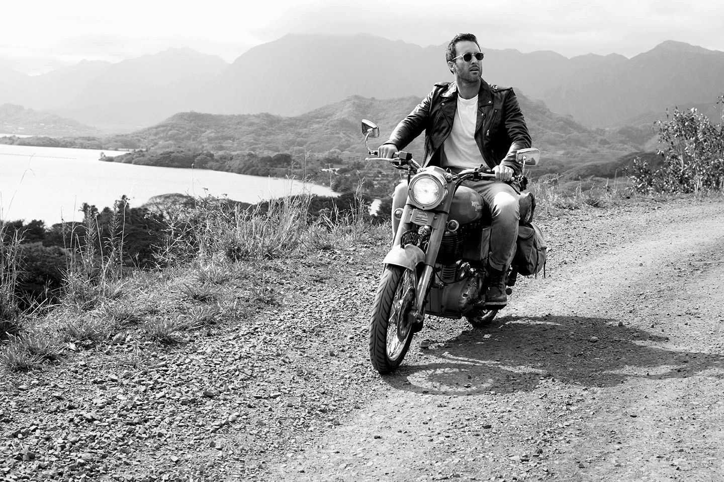 Alex O'Loughlin riding motorcycle