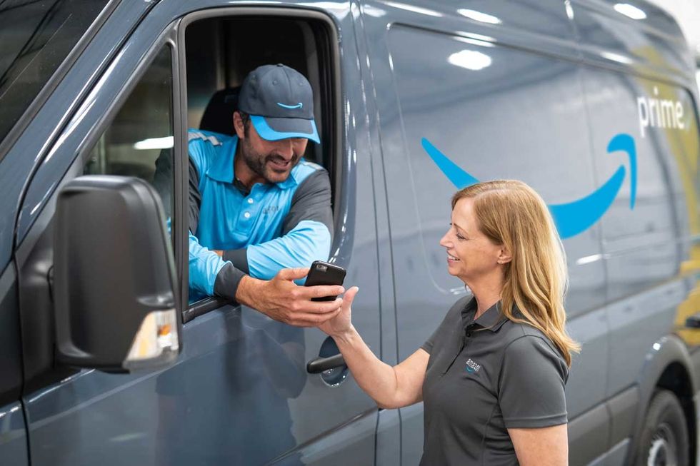 An Amazon delivery driver views his daily route.
