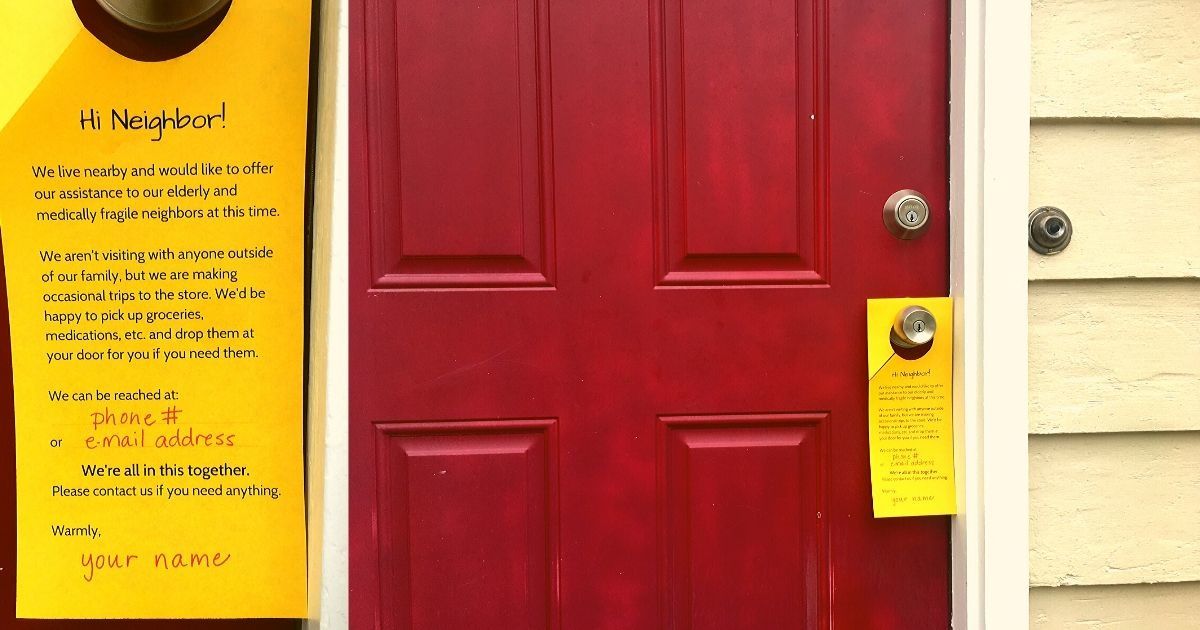 Here's a free printable door hanger that lets neighbors know you're available to help
