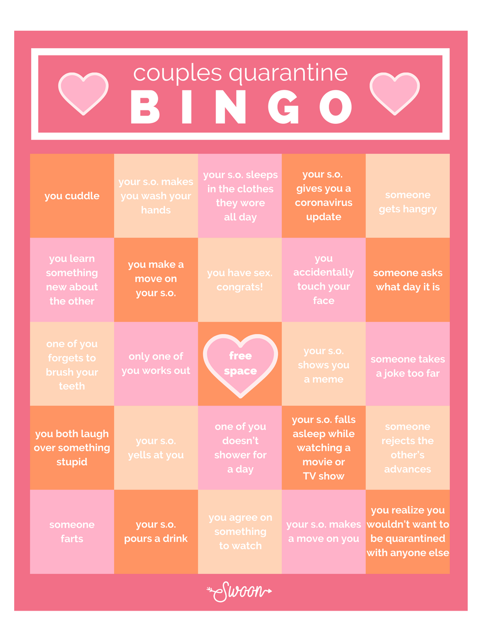 This Couples Bingo Game Is Everything You Need To Survive Quarantine ...