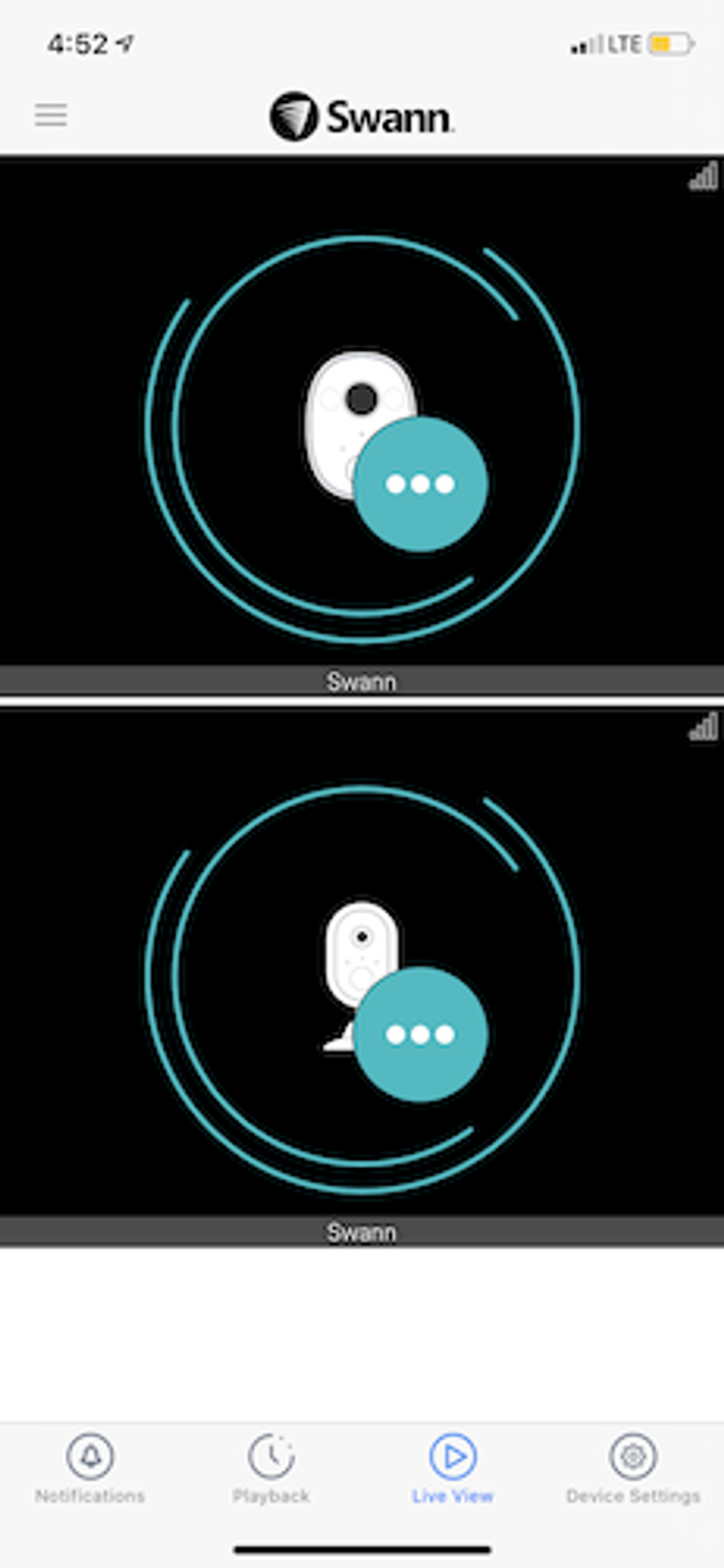 Swann app showing videos uploading