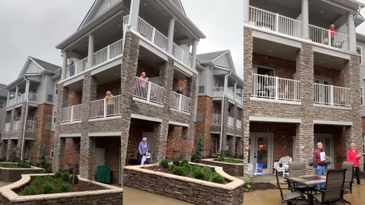 Residents at senior living facility sing 'My Old Kentucky Home' from their balconies