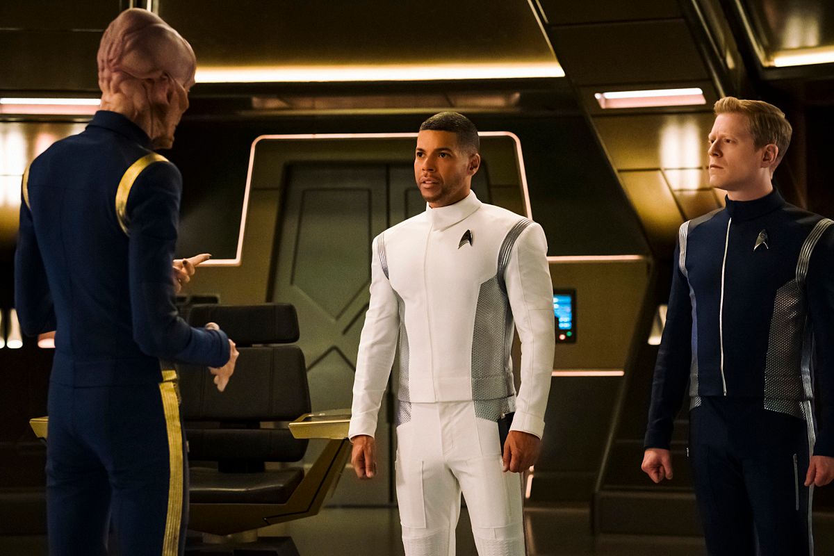 Doug Jones, Wilson Cruz, and Anthony Rapp on the set of Star Trek: Discovery.