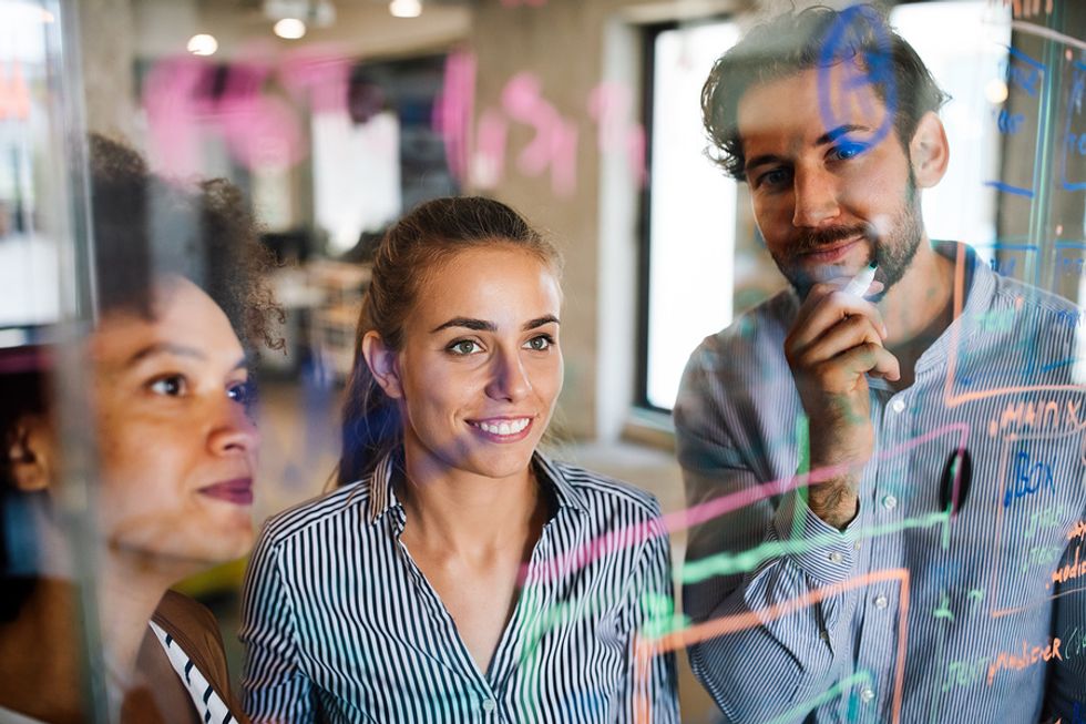 Software engineers brainstorming new products
