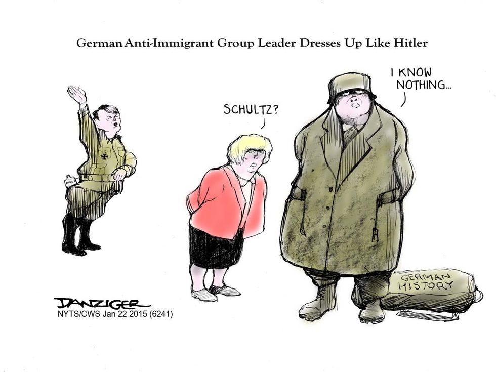 Cartoon: German Anti-Immigrant Leader Dresses Up Like Hitler