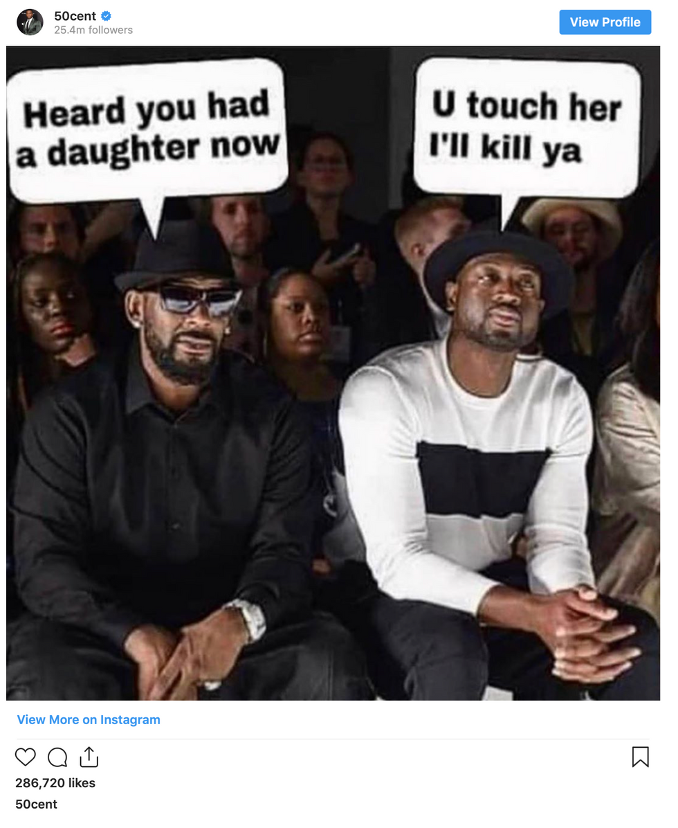 50 Cent Called Out For Sharing Crude Meme About Dwyane Wade S