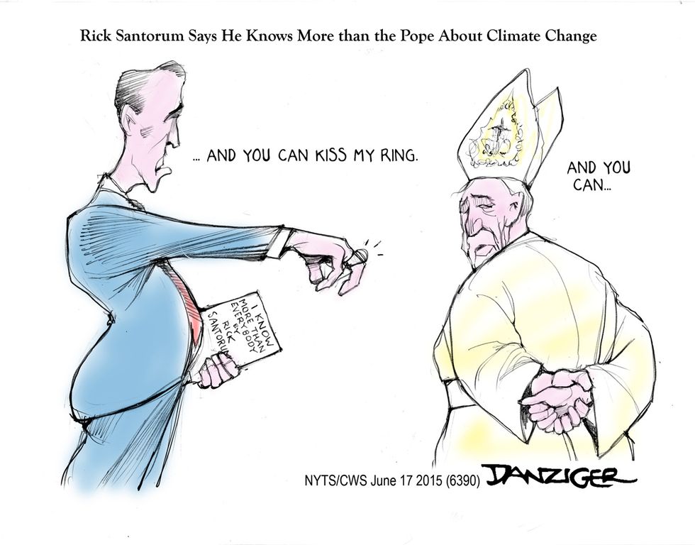 Cartoon: Rick Santorum Says He Knows More Than The Pope About Climate Change