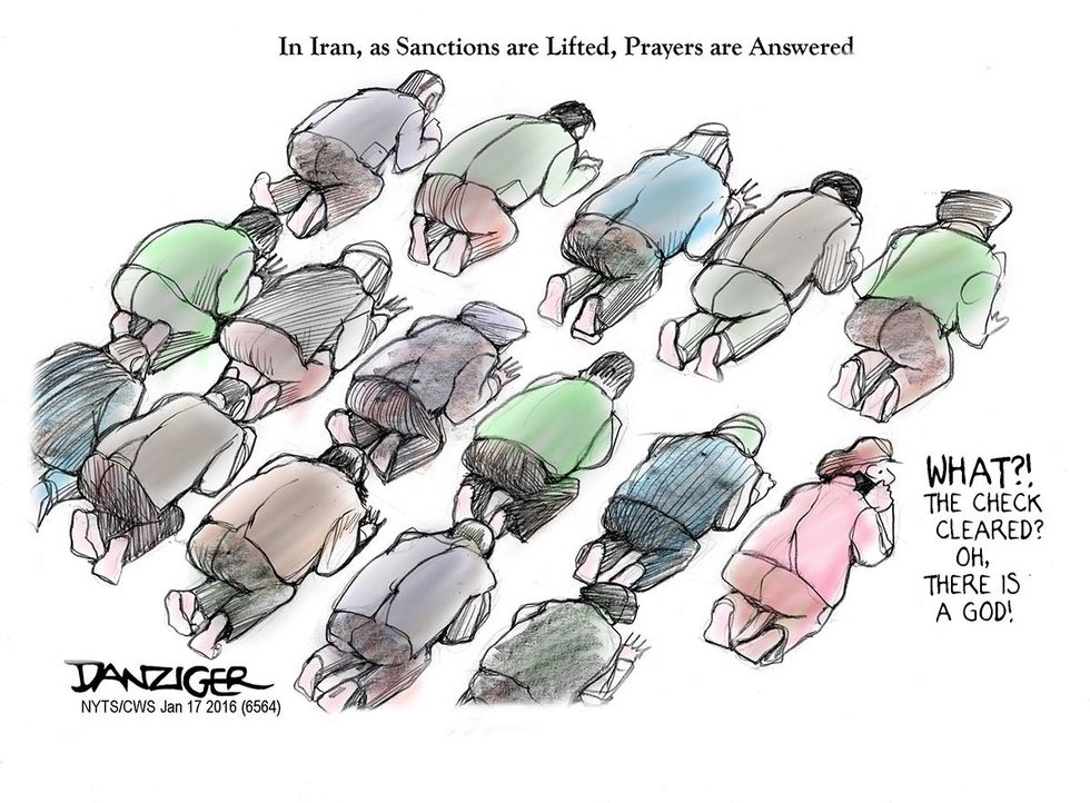 Cartoon: In Iran, As Sanctions Are Lifted, Prayers Are Answered