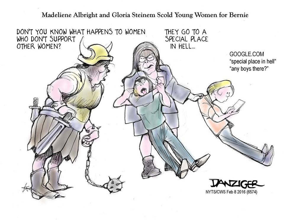 Cartoon: Madeleine Albright And Gloria Steinem Scold Young Women For Bernie