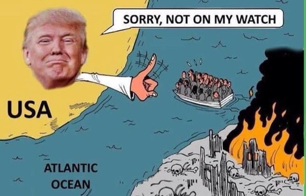 Trump Tweets Photoshopped Anti-Refugee Cartoon