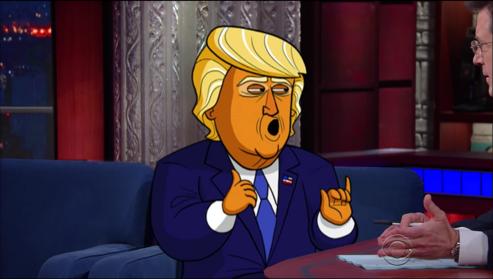 Cartoon Donald Trump, ‘Greatest Character Actor Of All-Time,’ Visits Stephen Colbert