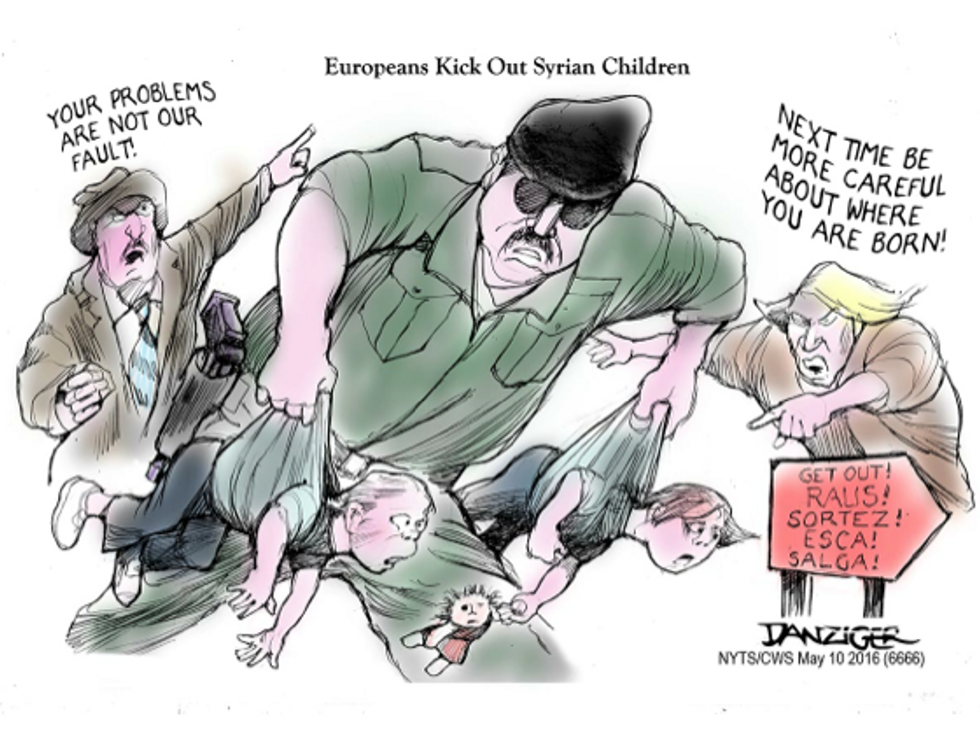 Cartoon: Europeans Kick Out Syrian Children