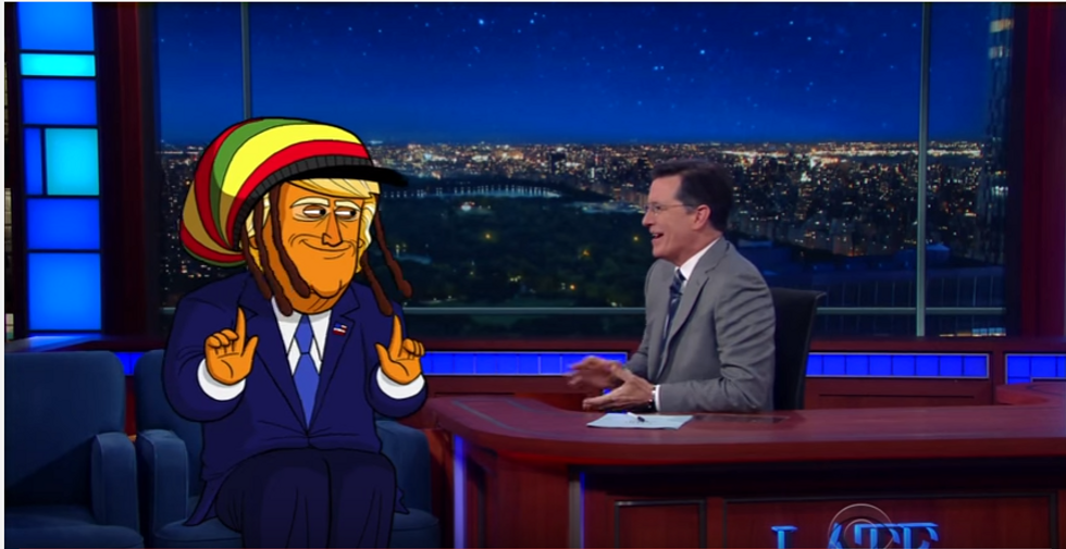 Cartoon Trump Returns To Tell Colbert How He’ll Win Over Sanders Fans