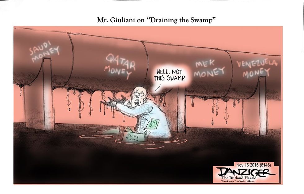 Cartoon: Mr. Giuliani On “Draining The Swamp”