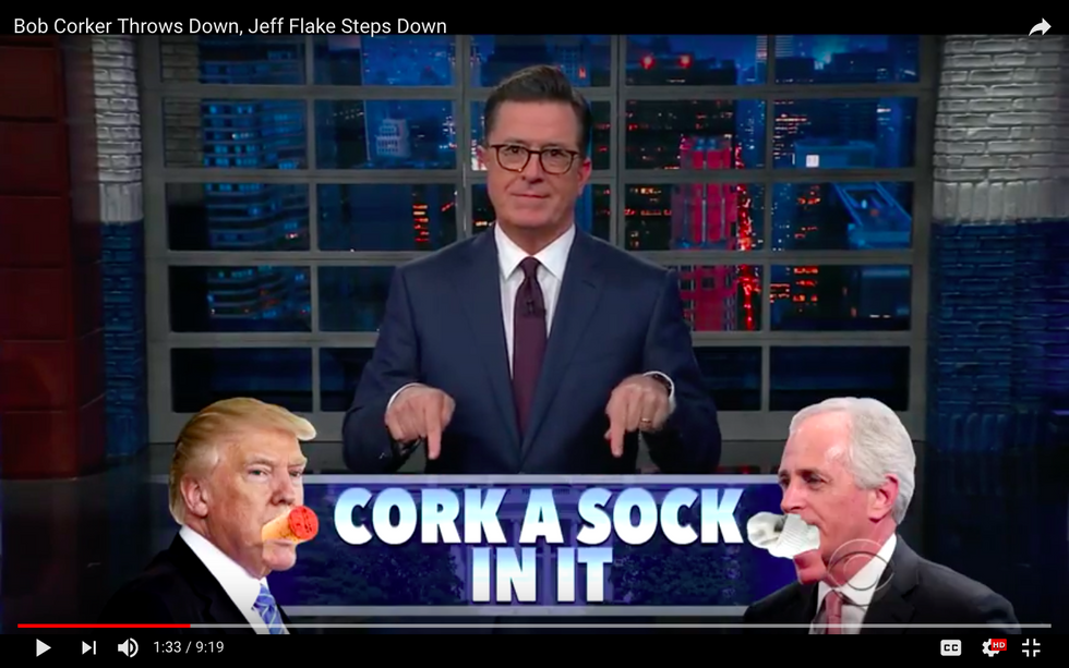#EndorseThis: Colbert Spoofs Trump Feuds With Flake And Corker