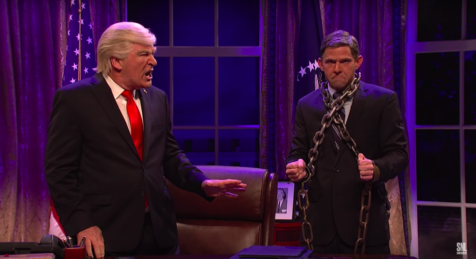 Saturday Night Live: Flynn In Clanking Chains Haunt Ebenezer Trump