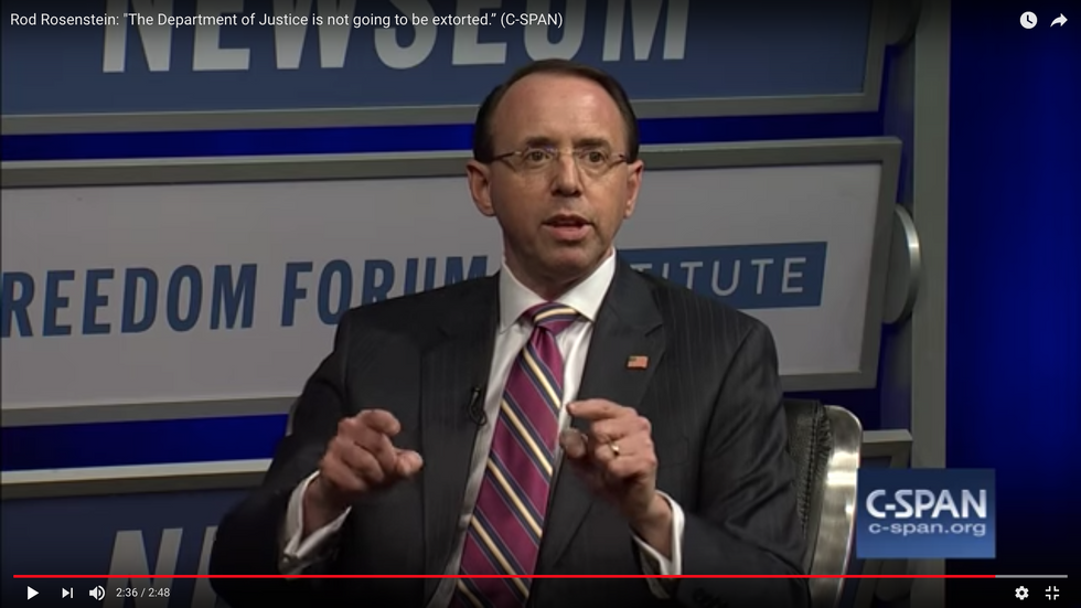 VIDEO: Rosenstein Vows Justice Department ‘Won’t Be Extorted’