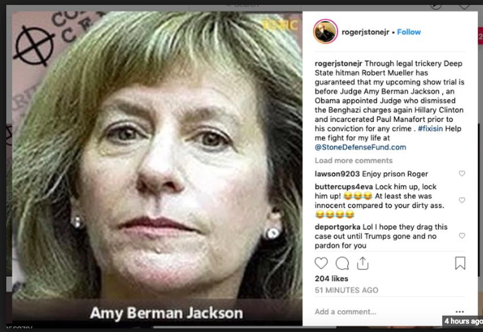 Roger Stone Posts Threatening Image Of Judge In His Case