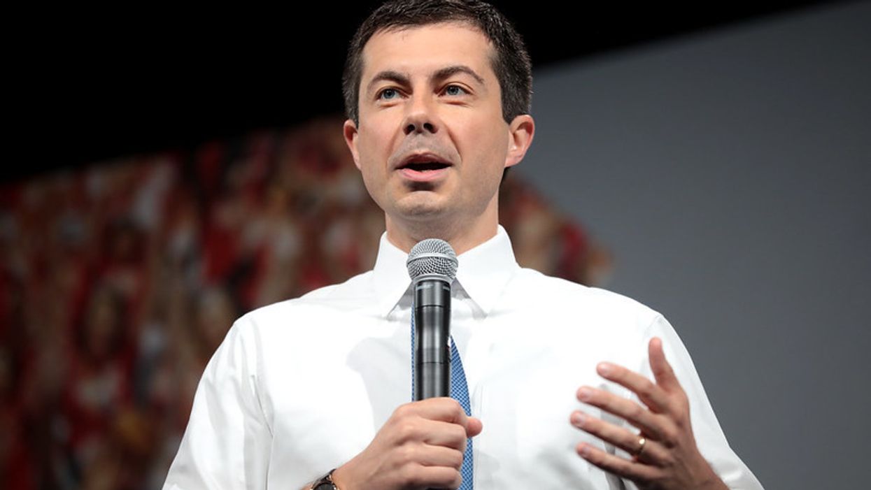 Pete Buttigieg giving speech.