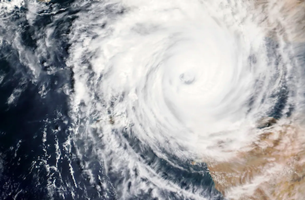 A hurricane storm seen from the sky
