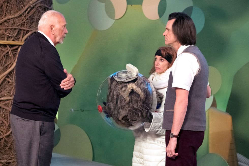 Jim Carrey and Gwen Hollander on the set of SHOWTIME series Kidding.