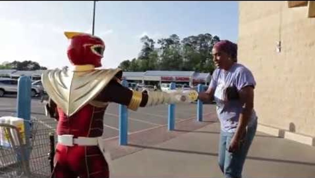 Power Ranger hands out toilet paper and cash at Georgia Walmart
